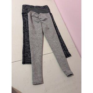 Two-Pair Womens High-Waist Leggings Set With Ruched & Printed Styles In Black &